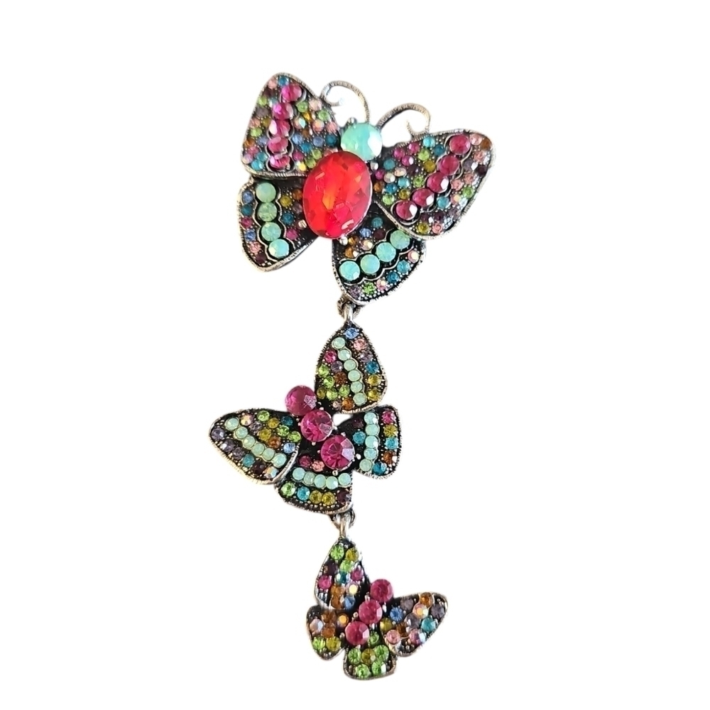 Vintage Butterfly Pendant Woman Brooch Pin Multi-color Rhinestone Crystal